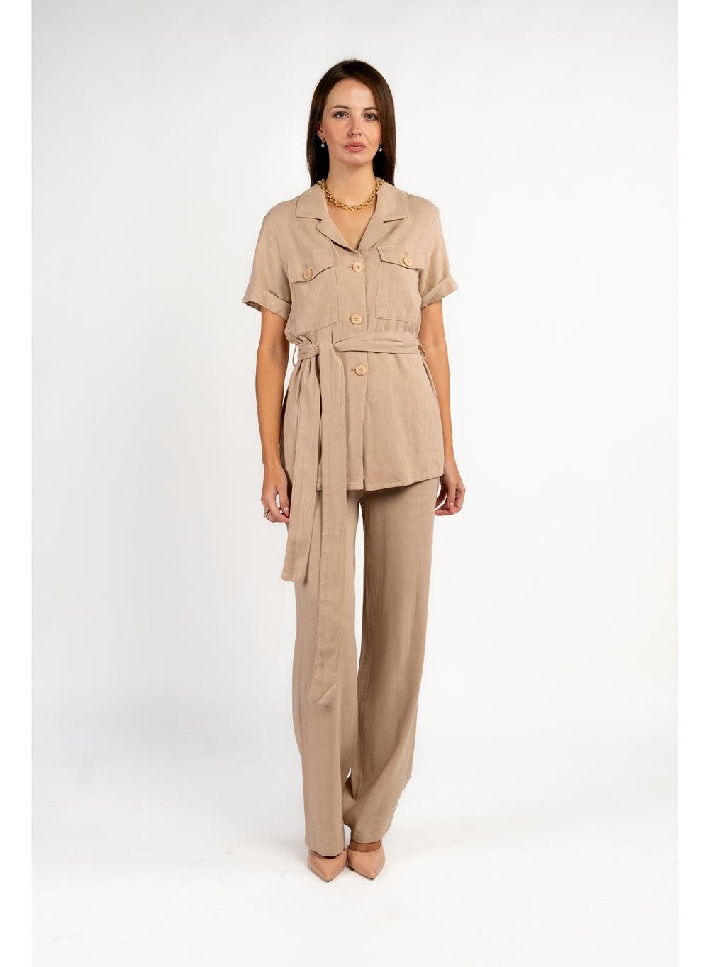 Linen Beige Co-Ord Set for Women - Image 1