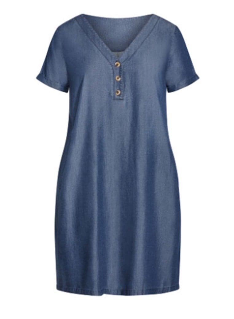 Blue Denim Button-Front Mini Dress - Image 1
