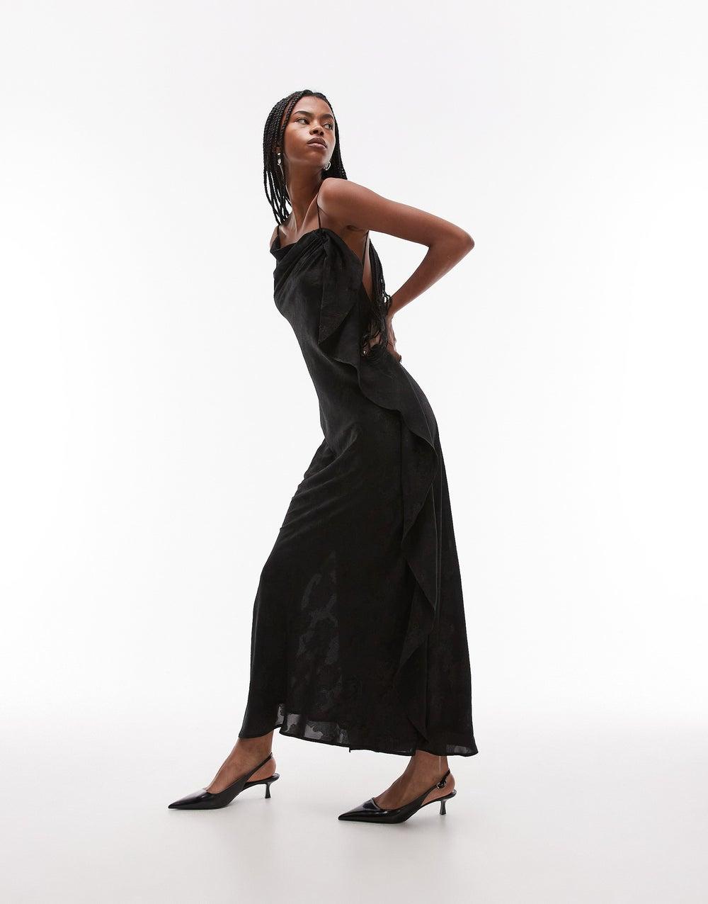 Draped Black Maxi Dress - Image 1
