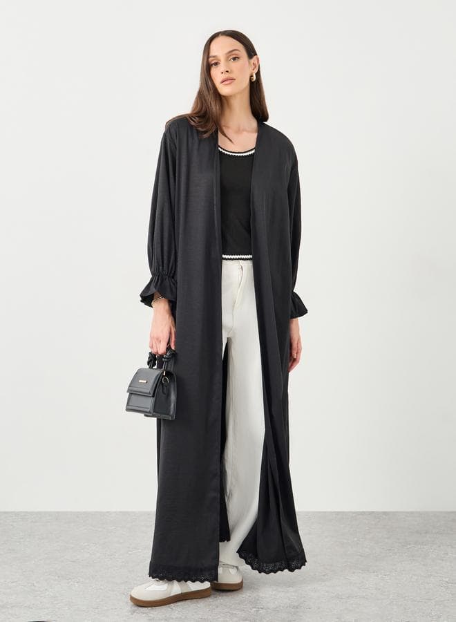 Black Lace Trim Regular Fit Maxi Kimono - Image 1