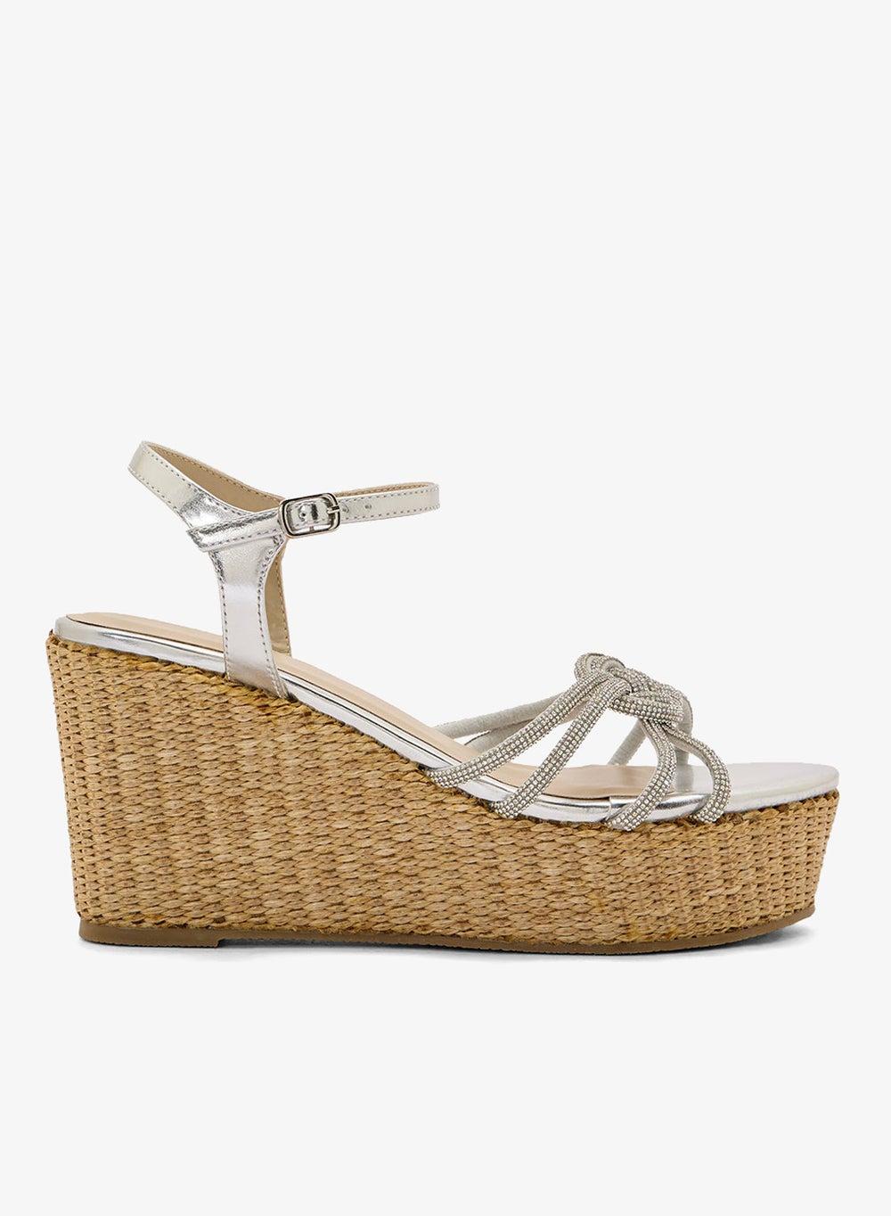 Ankle Strap Multi Strap Knotted High Wedge Sandal - Image 1