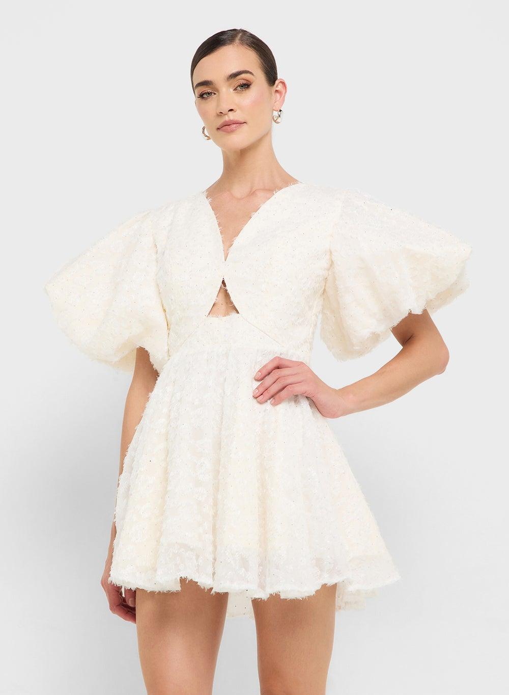 Eclat Luxe Puff Sleeve Baby Ruffle Skater Dress - Image 1