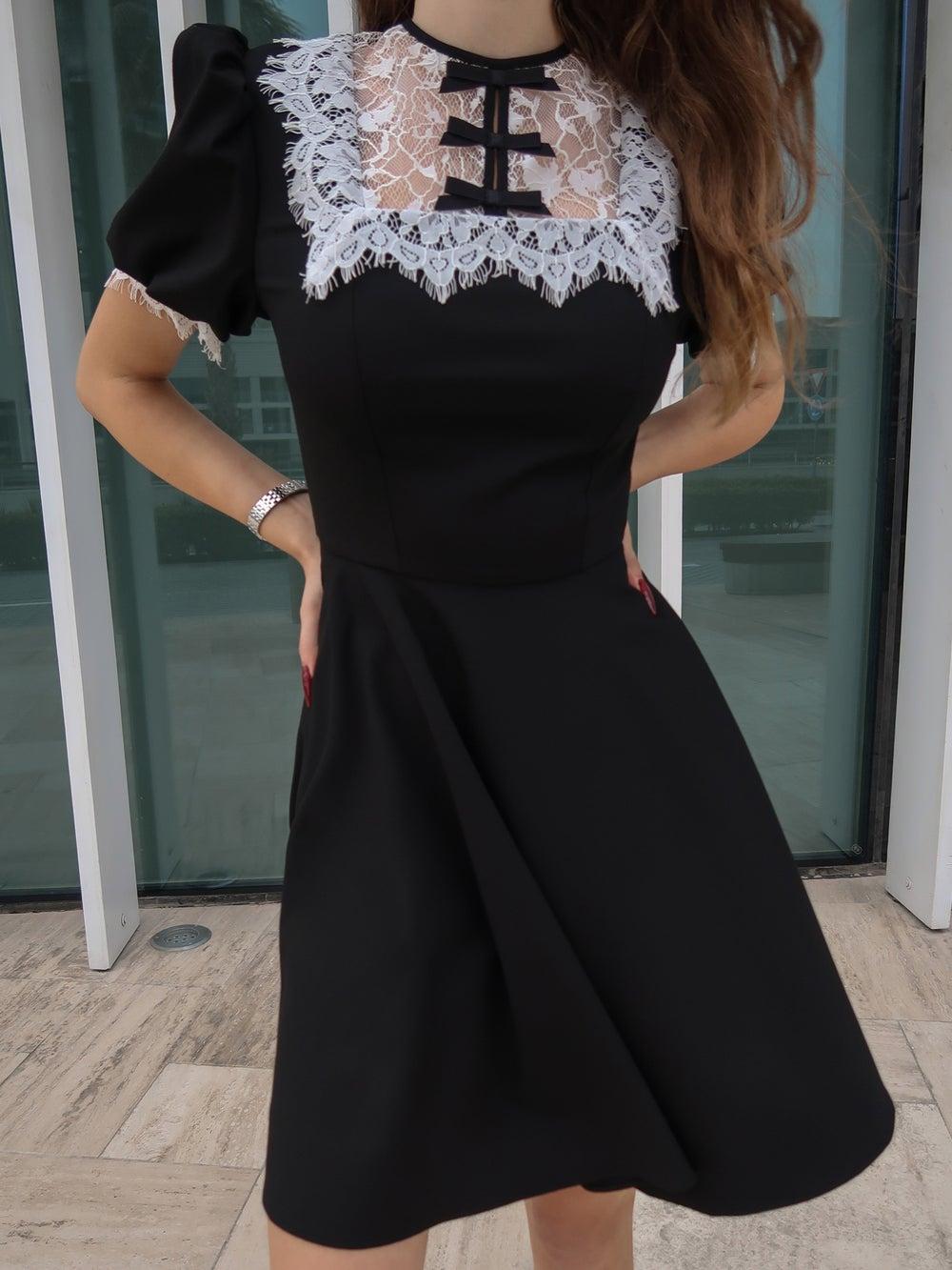 Mini Dress with Lace Collar and Cuffs - Image 1