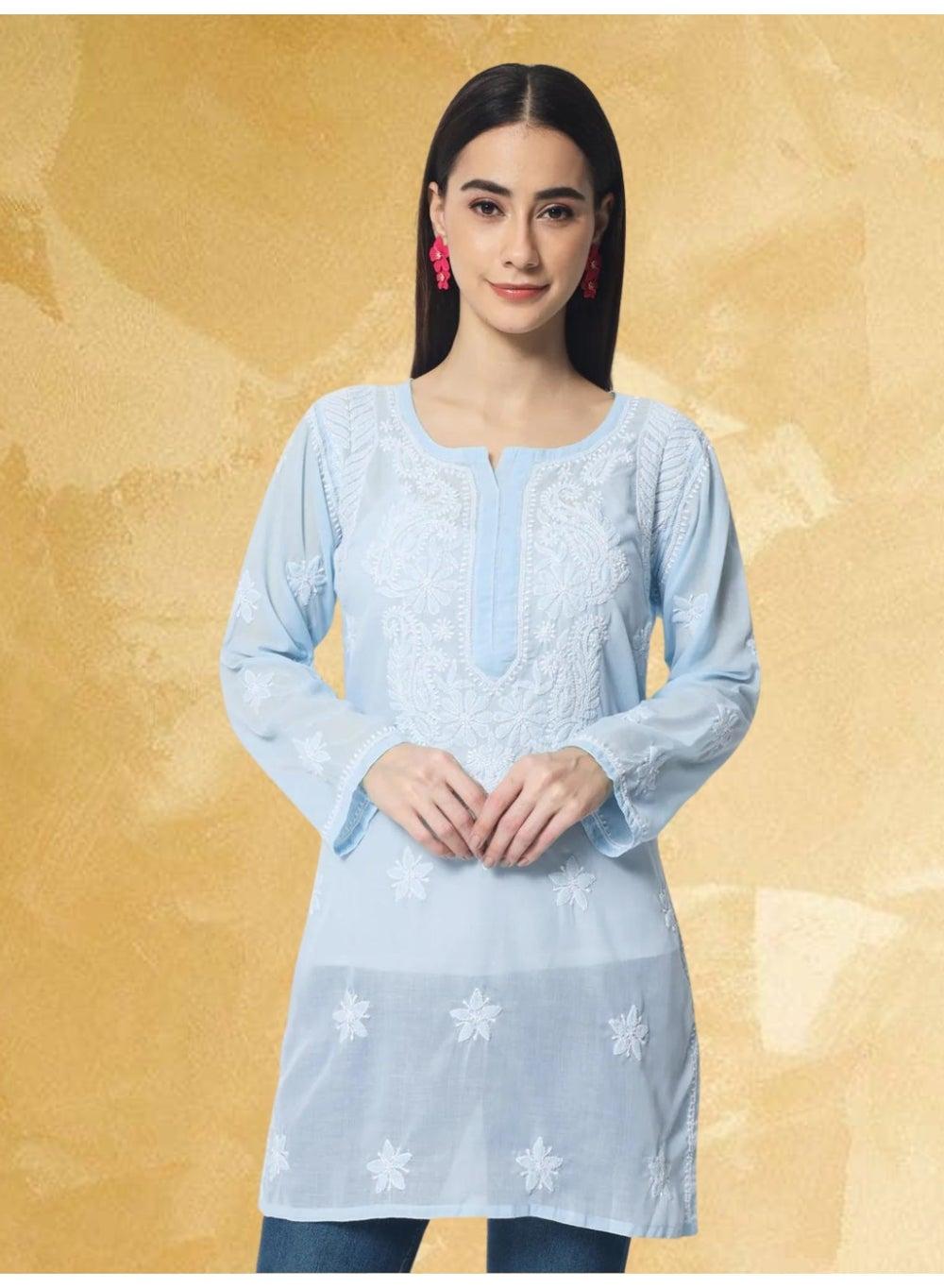 Hand Embroidered Chikankari Cotton Straight Kurti AL3595 - Image 1