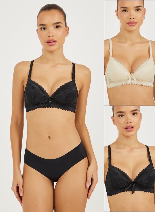 Pack of 2 Padded Wired Lace Bow T-Shirt Bras - Image 1