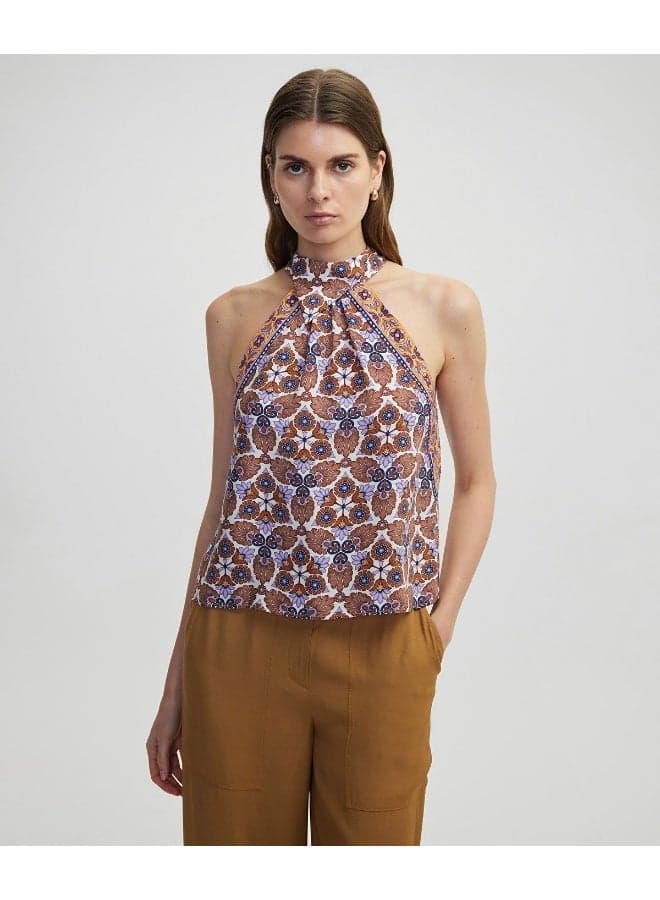 Regular Fit Halter Neck Printed Blouse - Image 1
