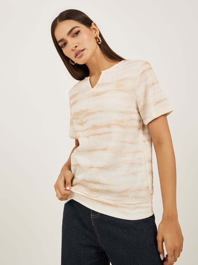Textured Notch Neck Regular Fit T-Shirt - Image 1