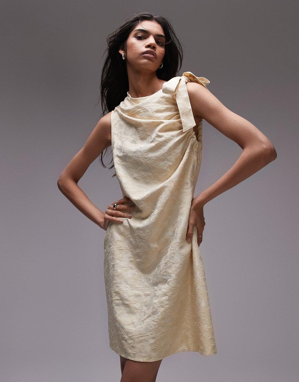 Floral Sleeveless Shift Dress with Bow Shoulder Detail - Image 1