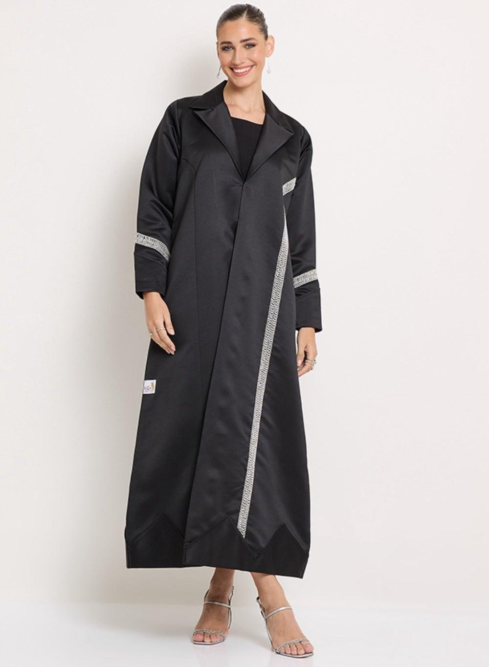 Royal Black Embroidered Blazer Abaya - Image 1