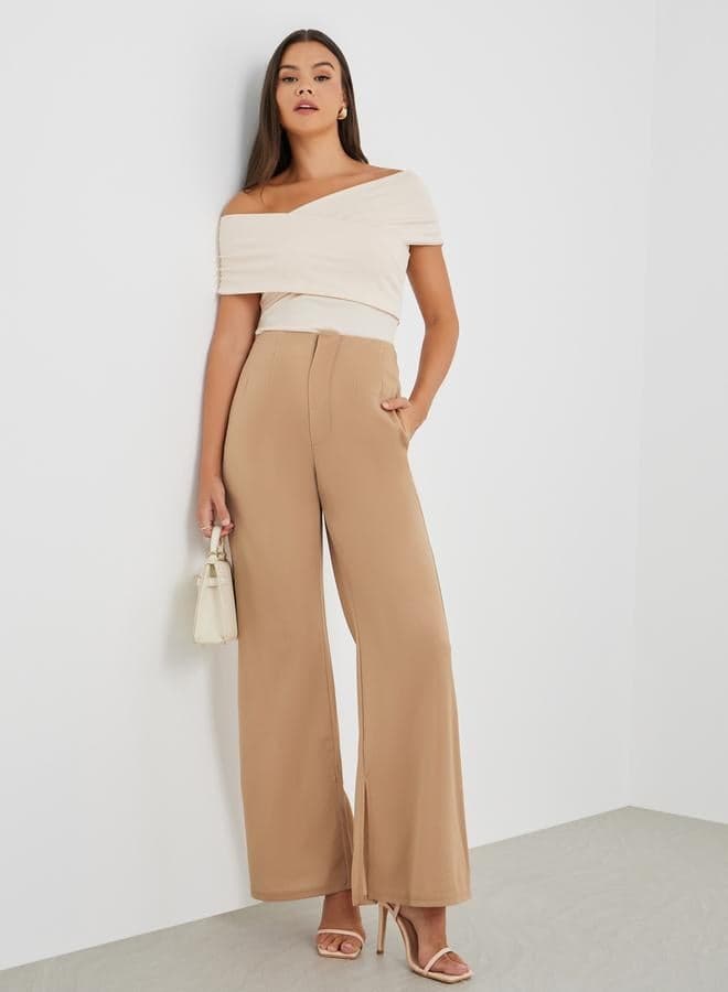 Solid Mid Rise Flare Fit Pants - Image 1