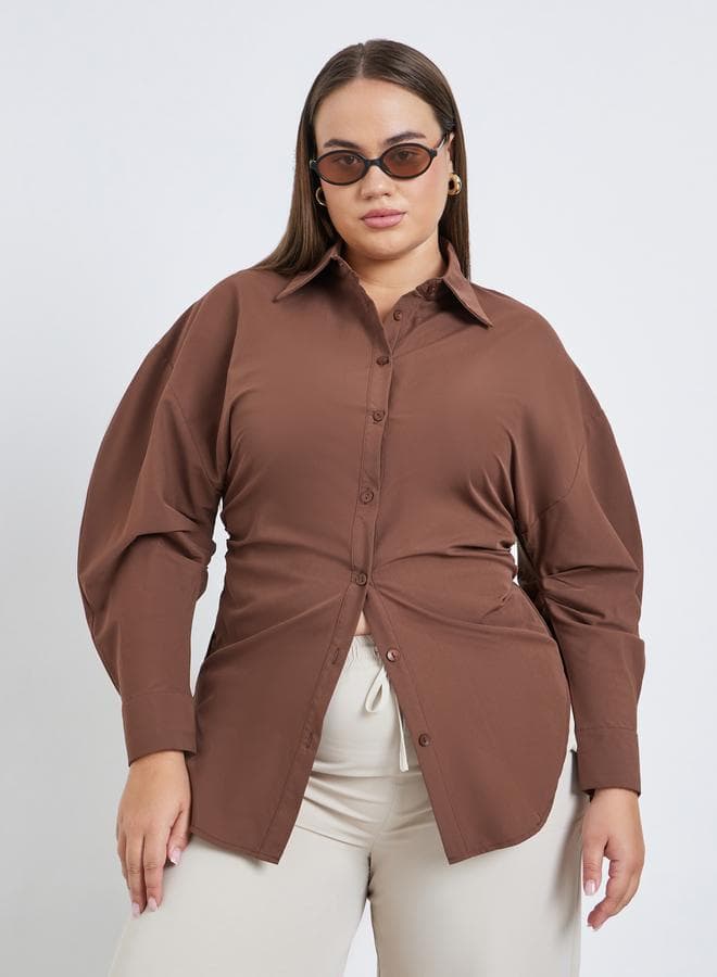 Styli Plus Brown Longline Fitted Shirt - Image 1