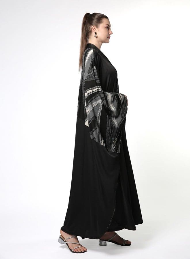 Patterned Sleeve Kimono Butterfly Abaya - Image 1