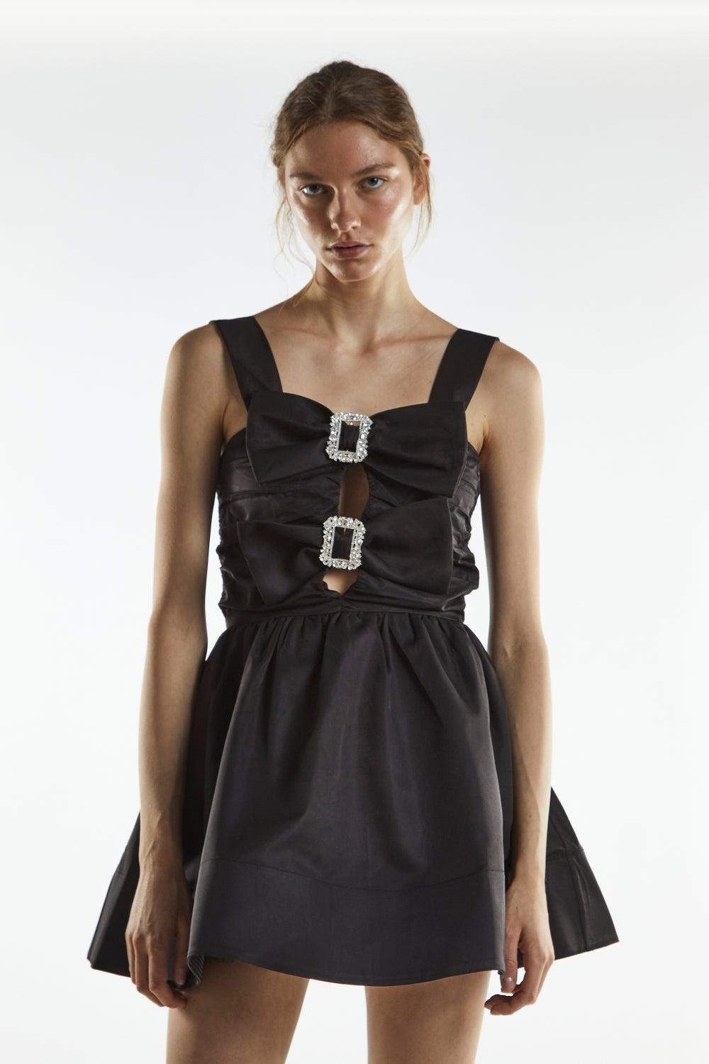 Black Aaliyah Square Neck Tiered Mini Dress - Image 1