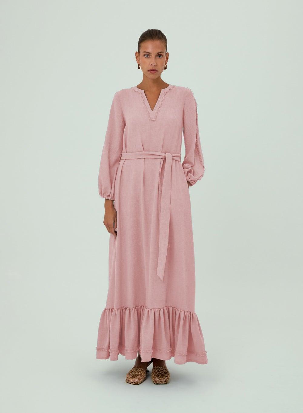 Riham Light Pink Belted Maxi Dress - Image 1