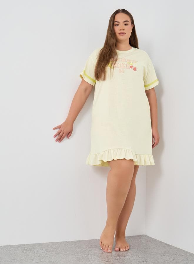 Plus Size Graphic Print Round Neck Nightdress - Image 1
