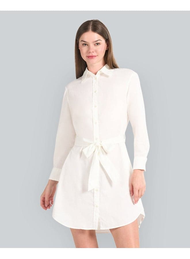 Belted White Shirt Dress - Image 1