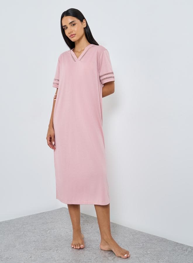 Styli Broderie Trim Pink Sleep T-Shirt Dress - Image 1