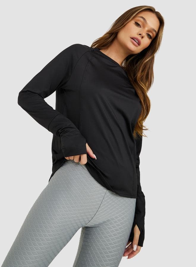 Thumbhole Tonal Piping Long Sleeve Tunic Top - Image 1