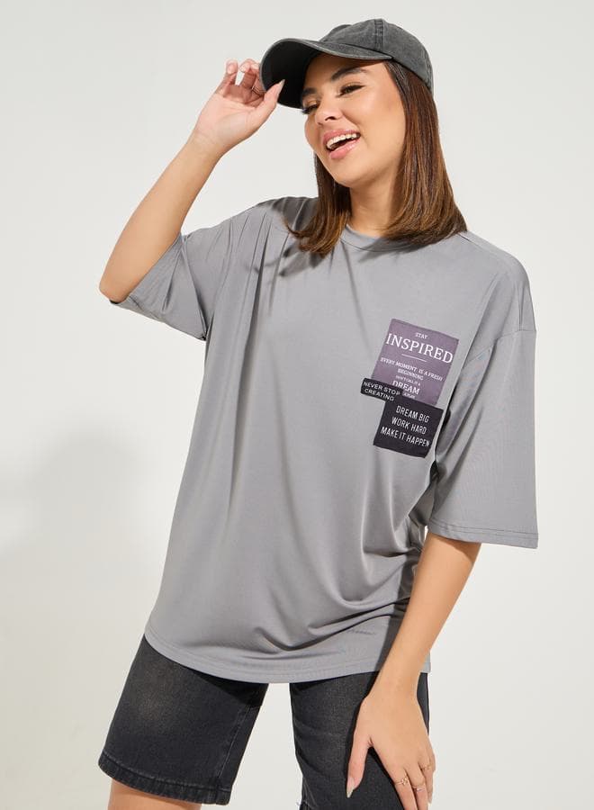 Oversized Patch Label T-Shirt with Dropped Shoulders - Image 1