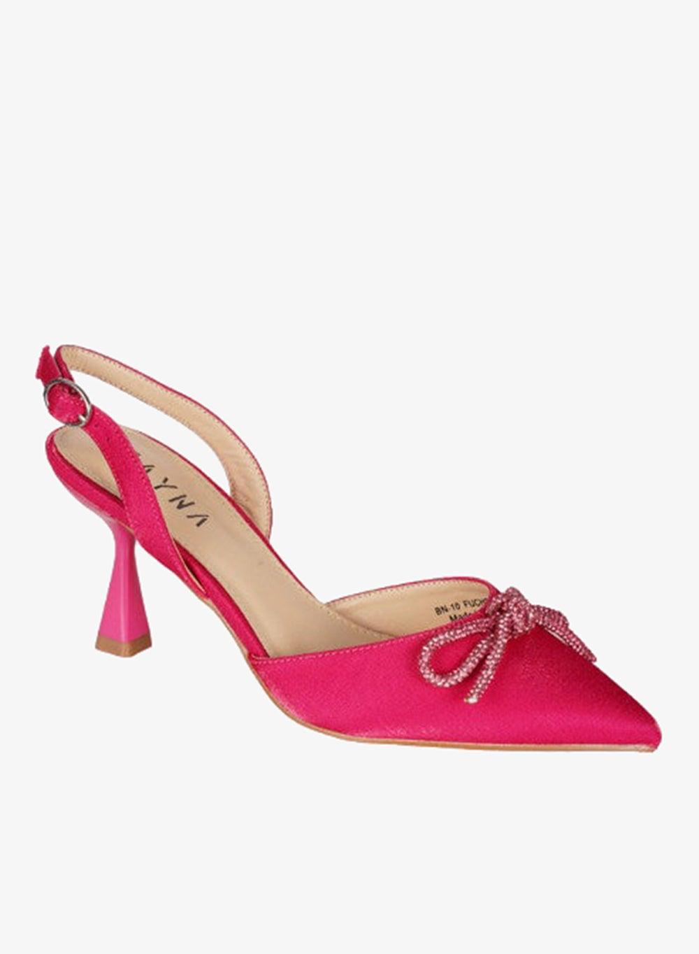 221-18 Zayna Ladies Mid Heel Backstrap Sandals BN-10 Fuchsia - Image 1