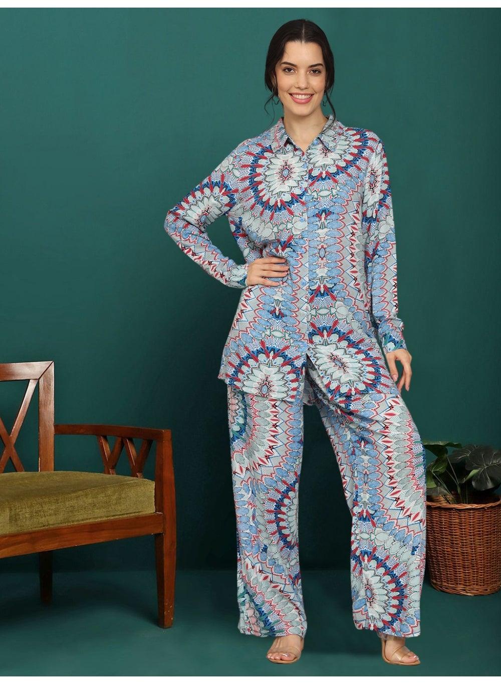 Hand Embroidered Printed Rayon Co-Ord Set AL4001 - Image 1