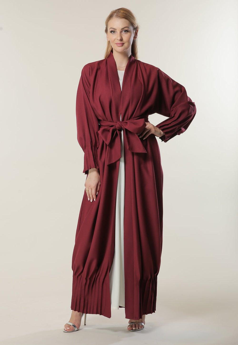 Pleated Hem Tie Detailed Abaya - Image 1