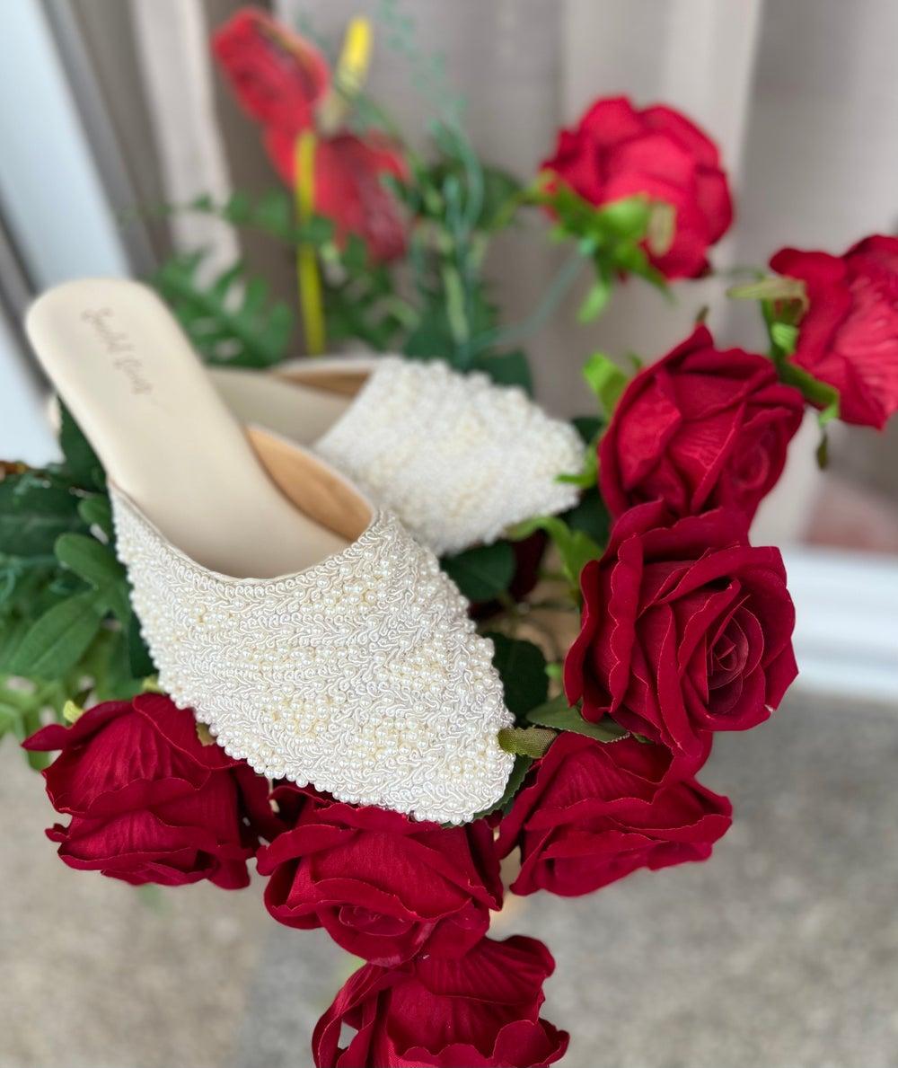 Ivory White Pearl Embellished Women’s Mules - Image 1