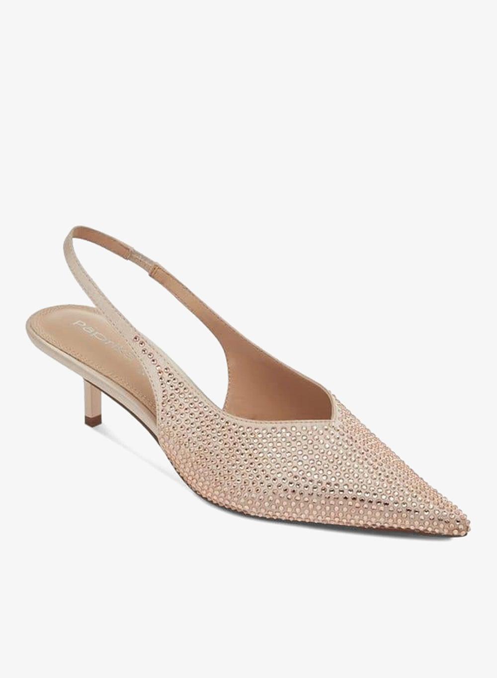 Embellished Pointed Toe Slingback Kitten Heel Pumps - Image 1