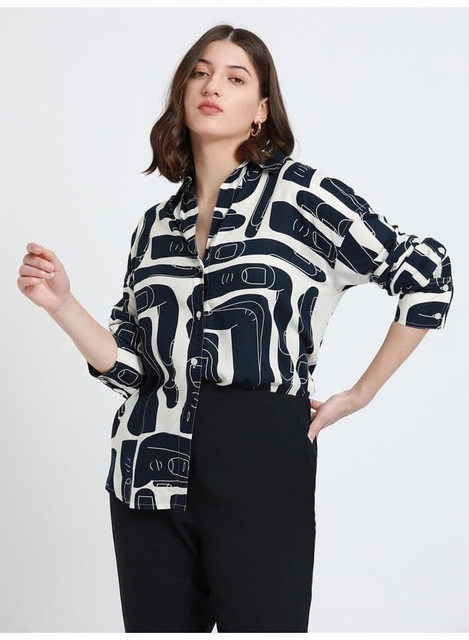 Navy Rayon Relaxed Fit Shirt for Women - Image 1