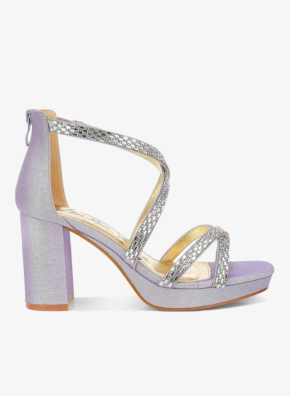 Lilac Rhinestone Embellished Strappy Block Heel Sandals - Image 1