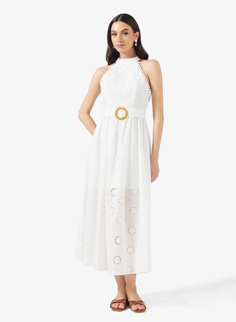 Halter Neck Shiffli Midi Dress - Image 1