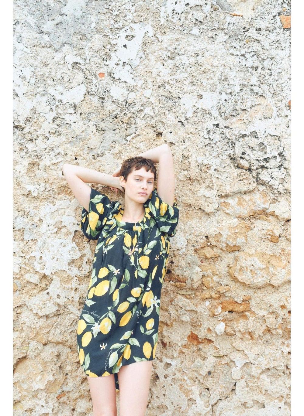 Balloon-Sleeved Tunic Dress with Square Neckline - Image 1