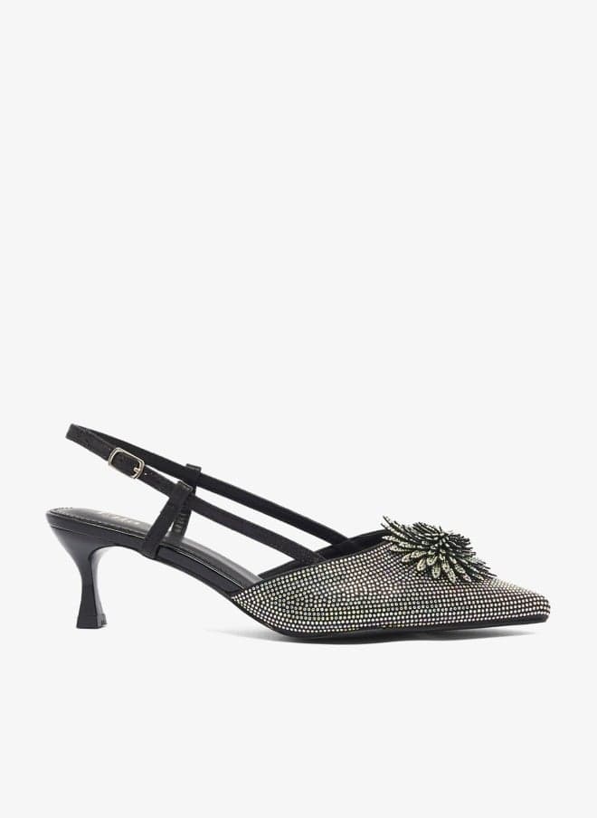 Diamante Pointed Sling Back Classic Pumps - Image 1