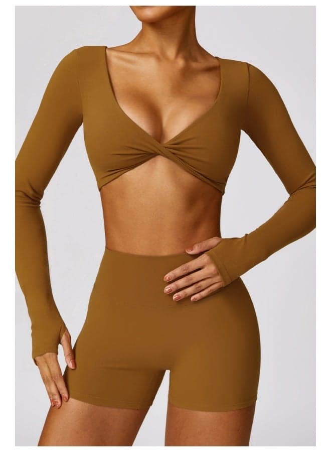 Women’s Long Sleeve Crop Top with Built-In Bra - Image 1