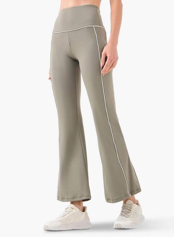 Flared Leggings with Contrast Piping Detail - Image 1