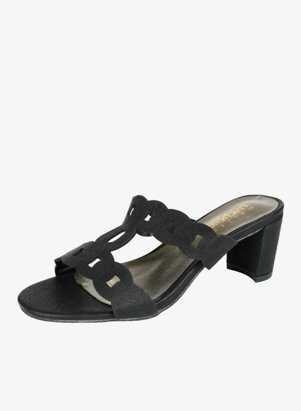 092-2657 Michelle Morgan Black Block Heel Mule Sandals - Image 1