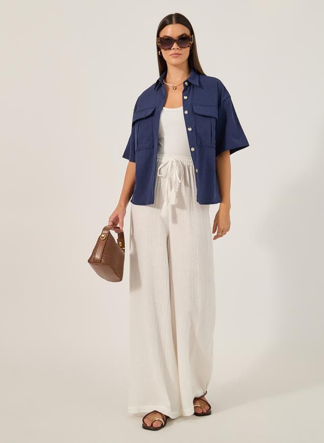 High Rise Wide Leg Pants with Drawstring - Image 1