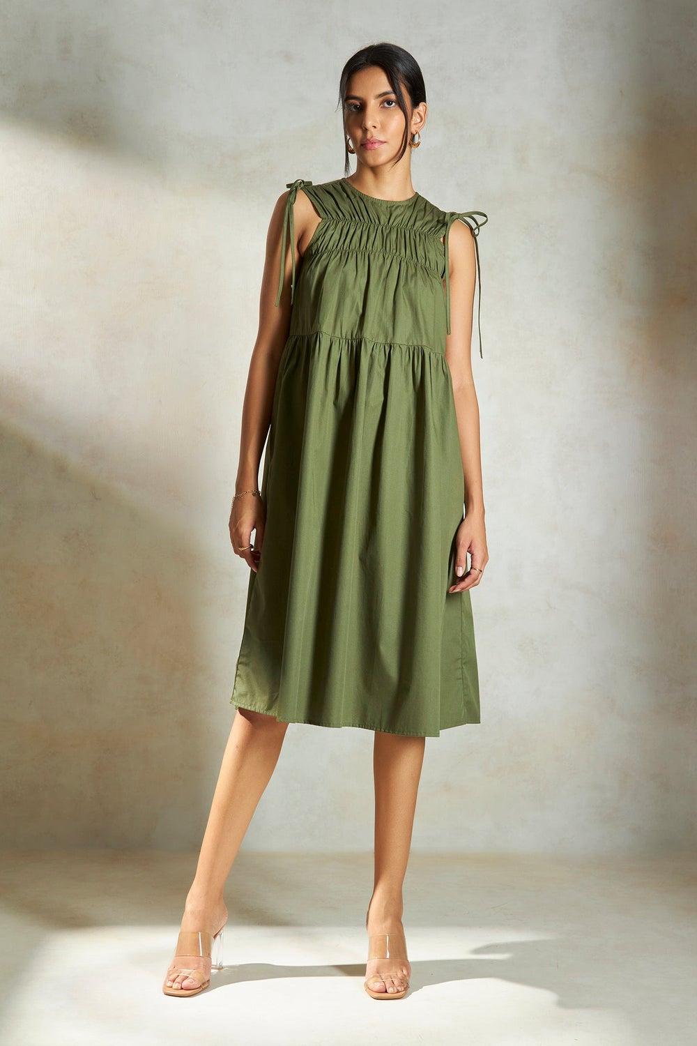 Virgio Cotton Ruched A-Line Midi Dress - Image 1