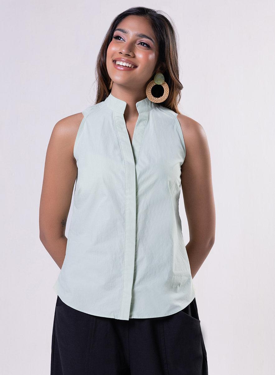 Sleeveless High Neck Cotton Top for Women - Image 1