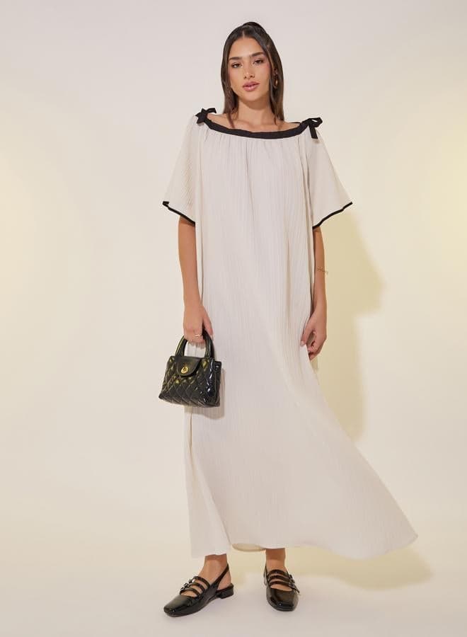 Take Two Textured Contrast Neckline A-Line Maxi Dress - Image 1