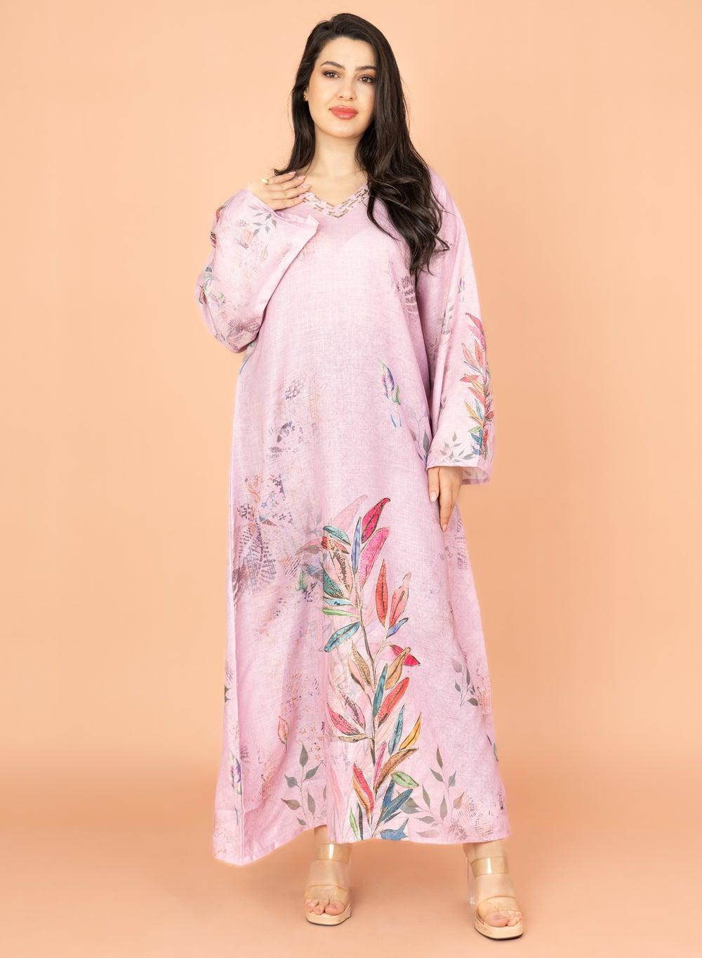 Graceful Floral Highlight Jalabiya IN1849 in Pink - Image 1