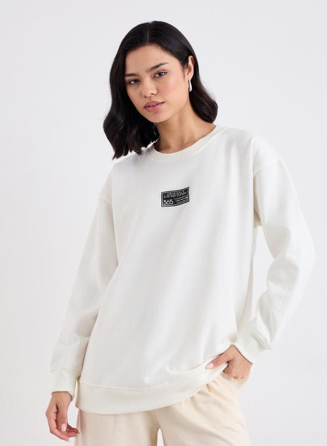 Styli Off White Longline Sweatshirt with Badge Detail - Image 1