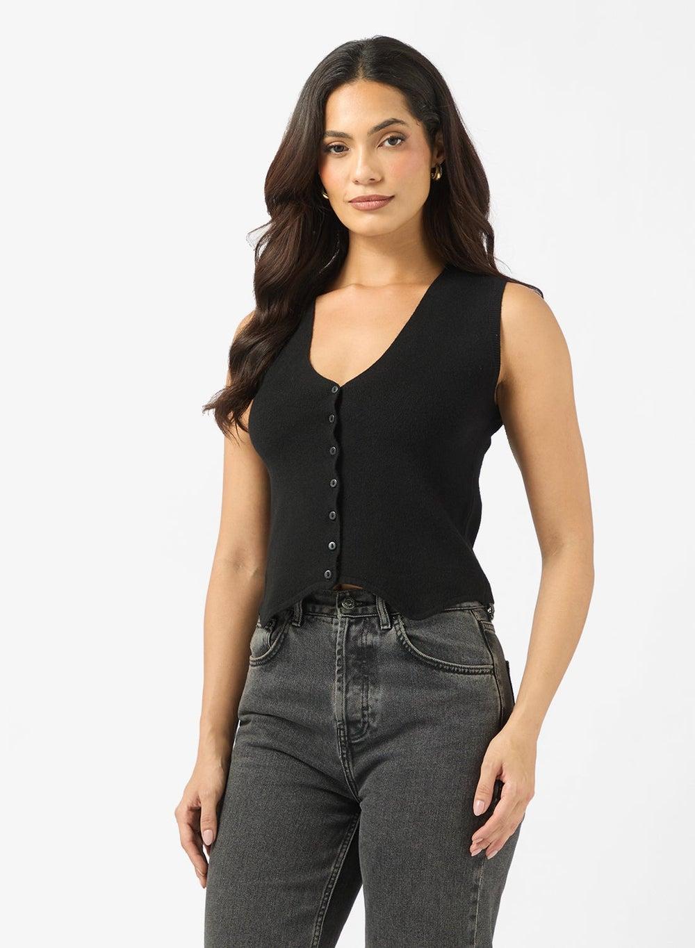 VERO MODA Vmgold Sleeve Lesaa V-Neck Button Vest - Image 1