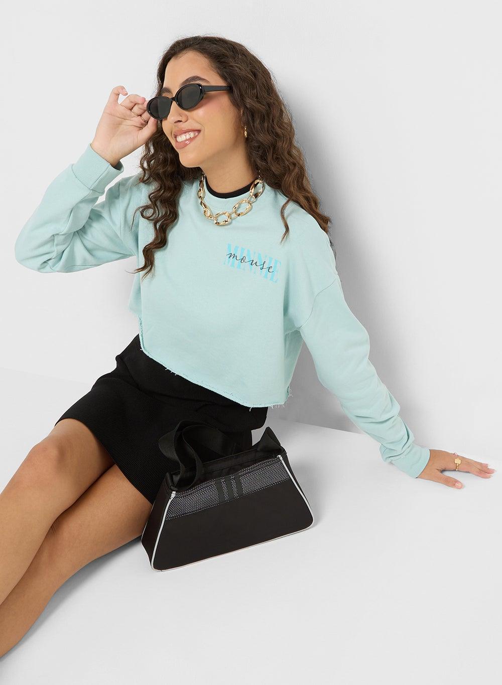 Minnie Cropped Graphic Cotton Blend Sweatshirt - Image 1