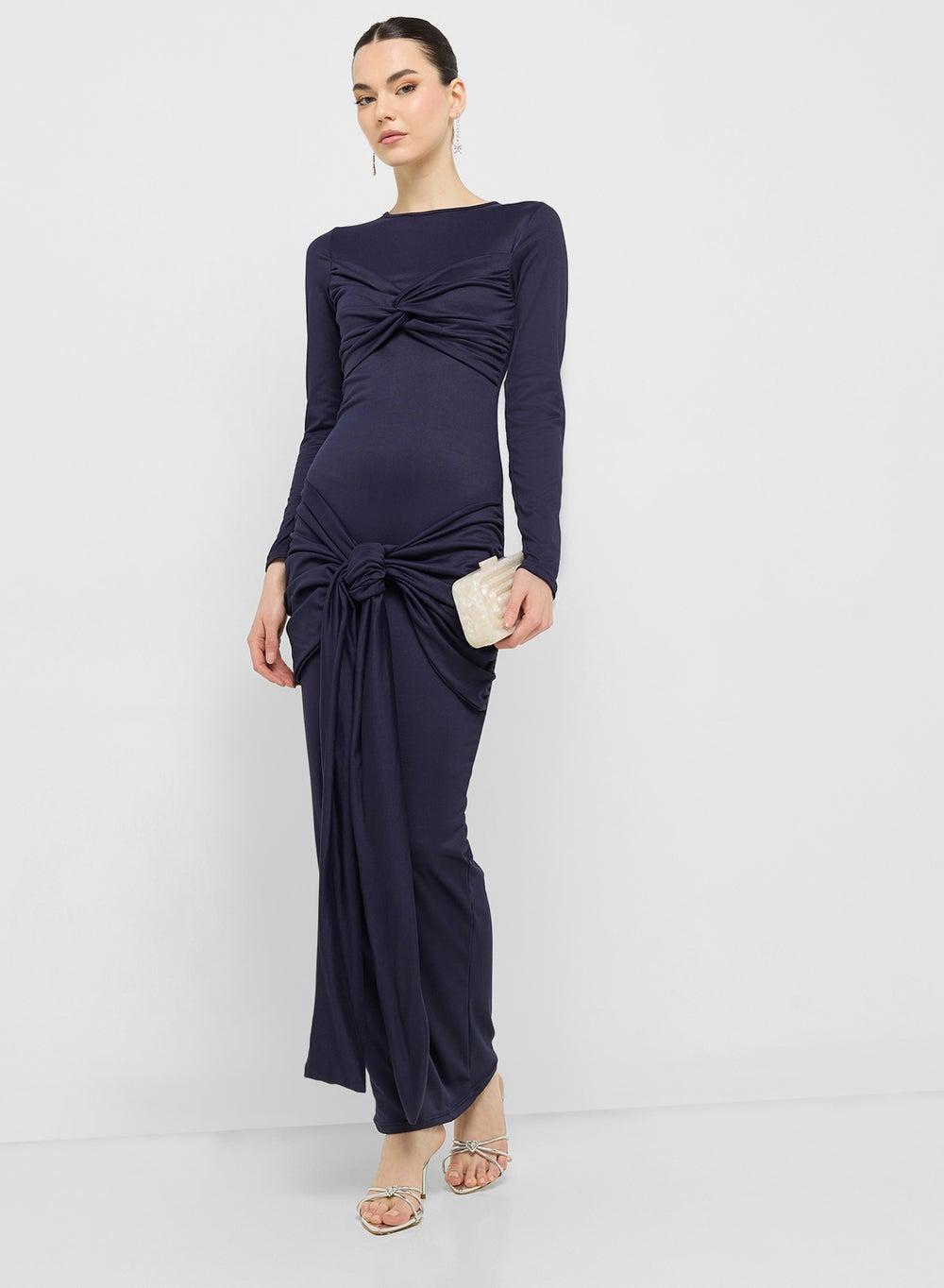 Navy Knot Detail Maxi Dress - Image 1