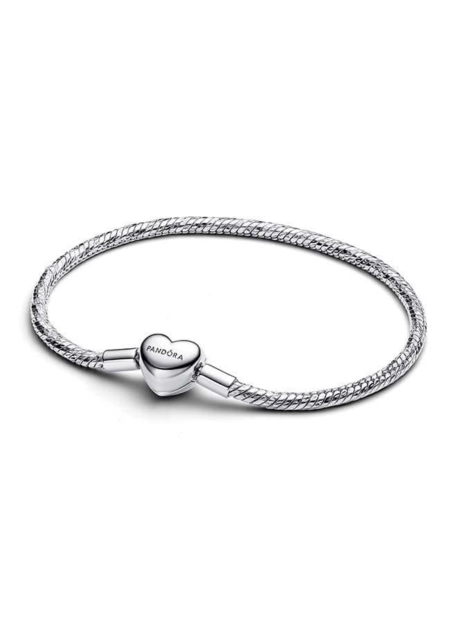 Twisted Snake Chain Sterling Silver Bracelet with Heart Clasp - Image 1