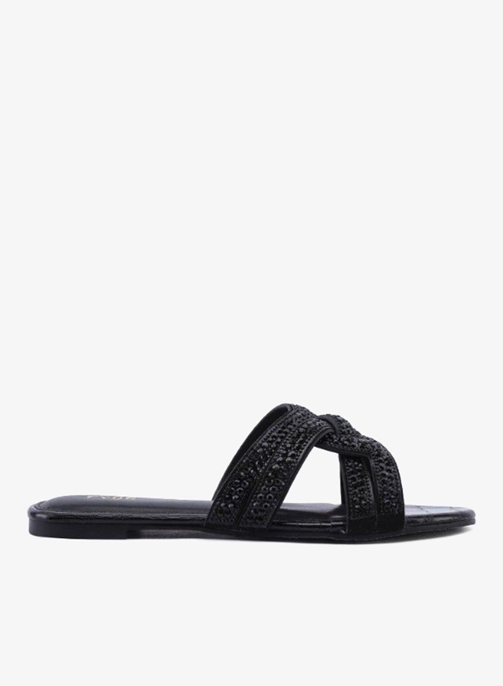 Crystal Wrap Flat MY 361 Black Evening Sandals - Image 1