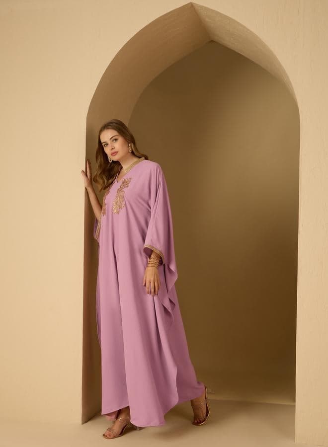Applique Detail Stand Collar Kaftan - Image 1