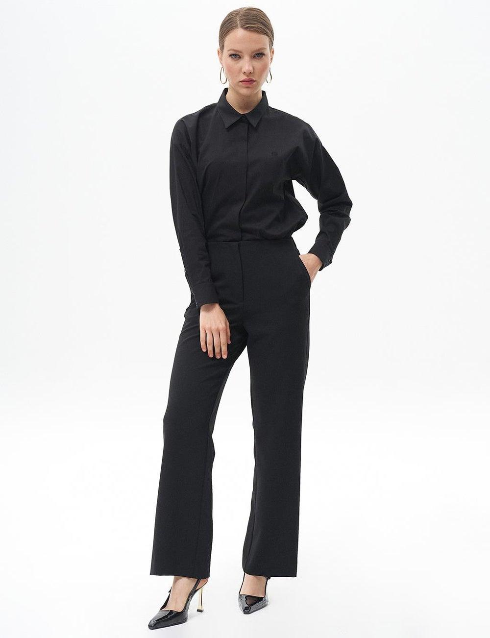 Black Basic Trousers with Elastic Waist - Image 1