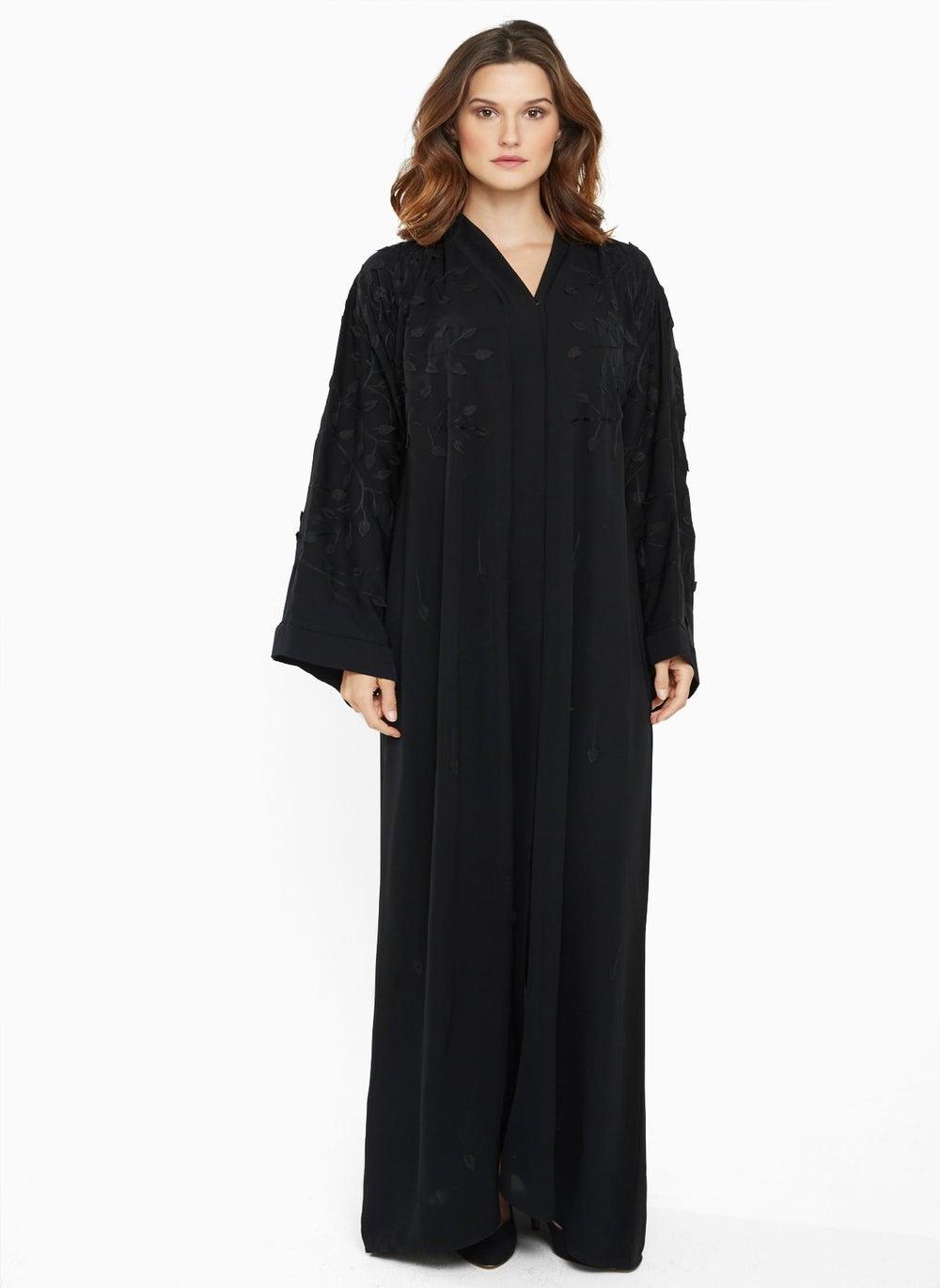 Casual Embellished Leafy Textured Abaya AJ716A - Image 1